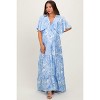 Pinkblush Light Blue Floral Short Sleeve Deep V-Neck Tiered Maternity Maxi Dress - 2 of 4
