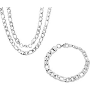 Steeltime 24" and 8.5" Men's stainless steel figaro link set. Color Options: Silver, Gold - 1 of 3