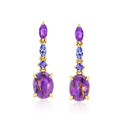 Ross-Simons Purple Turquoise and .36 ct. t.w. Multi-Gemstone Drop Earrings in 18kt Gold Over Sterling