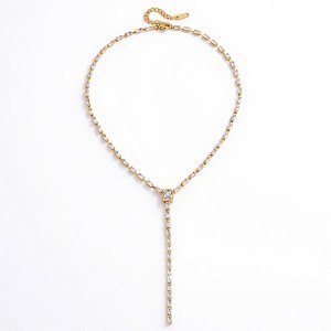 Anna-Kaci Women’s Delicate Drop Pendant Necklace with Elegant Linear Chain Accents and Sparkling Detailed Centerpiece - Gold - 1 of 4