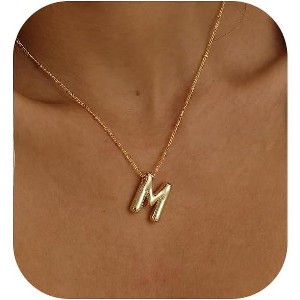 Bubble Gold Letter Necklace, 14k Gold Plated Balloon Initial Pendant, Dainty Chunky Custom Name Necklace for Women - 1 of 4