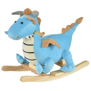 Qaba Kids Plush Ride-On Rocking Horse Toy Dinosaur Ride Rocking Chair with Realistic Sounds for18-36 Months, Blue - 1 of 4