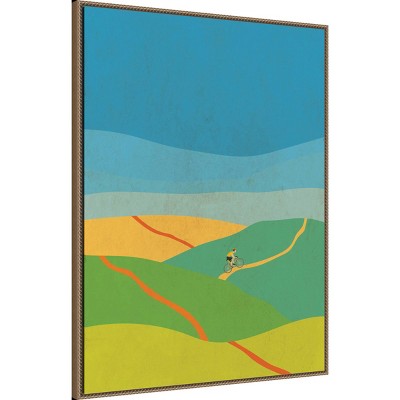 Large Vibrant Abstract Landscape Canvas with Bronze Frame