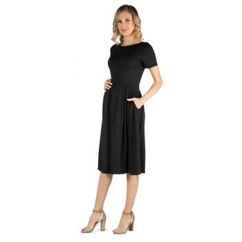 24seven Comfort Apparel Women's Maternity Fit And Flare Midi Dress-navy ...