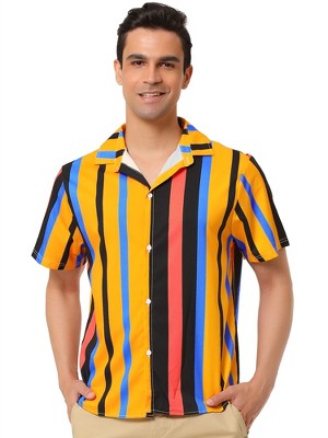 Lars Amadeus Men's Vertical Striped Shirt Short Sleeve Button