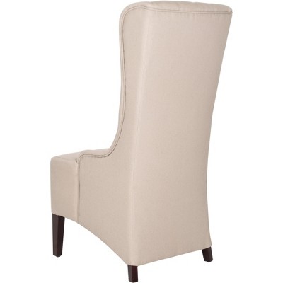 High Back Beige Linen Upholstered Wood Side Chair
