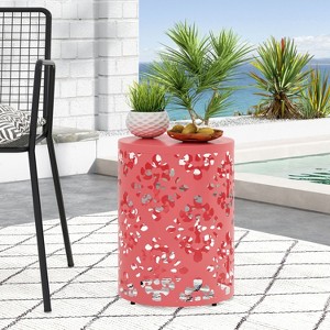Okak 1/2PS Outdoor Side Table with Openwork Pattern, Modern Round End Table with Powder-Coated Iron Frame, Small Outdoor Table - 1 of 4