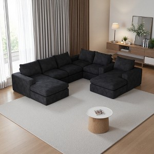 Oversized Corduroy Cloud 6-Module U-Shaped Sectional Sofa with Chaise - 1 of 4