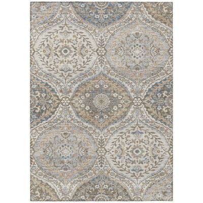 HomeRoots 3' X 5' Beige Gold And Denim Blue Floral Washable Indoor Outdoor Area Rug