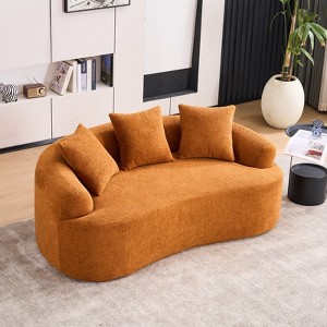 KWPZQEB Modern Loveseat Sofa for Living Room, Comfy Chenille Sofa with 3 Pillows, Curved-Shape Sofa Couch for Small Spaces, Bedroom - 1 of 4