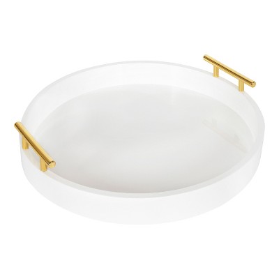 White and Gold Round MDF Tray with Handles