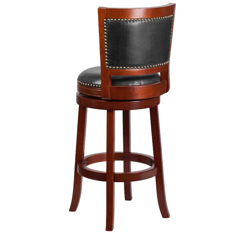 Merrick Lane Amara Series Wooden Stool with Open Panel Back with Faux Leather Accent and Seat, 5 of 8