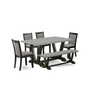 HomeStock 6-Piece Rectangle Natural Oak Finish Solid Wood Top Dining Table with 1-Bench, 4 Upholstered-Chairs - 1 of 4