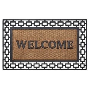 Kate Aurora 18"x30" Rectangular Outdoor Heavy Duty Rubber & Coir Non-Slip Welcome Door Mat - Black - 1 of 3
