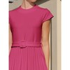 INSPIRE CHIC Women's Mock Neck Cap Sleeve Belted A-Line Midi Pleated Dresses - 4 of 4