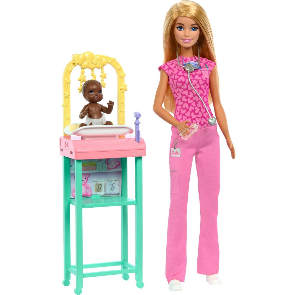 Barbie Baby Doctor Doll with Blonde Fashion 9.5&#34; Doll, 1 Baby Doll, Furniture and Accessories