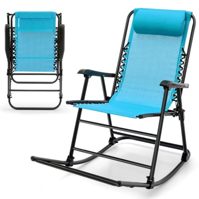 Tangkula Foldable Rocking Chair Zero Gravity Lounge Rocker with Headrest Outdoor Portable Rocker Blue/Gray/Navy/Red/Beige