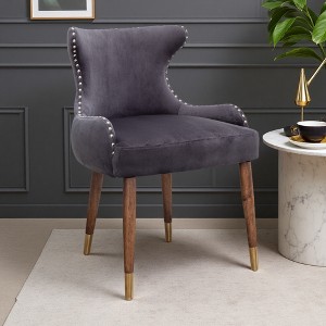 Velvet Contemporary Accent Chair with Nailhead Trim and Button-Tufted Curved Back - 1 of 4