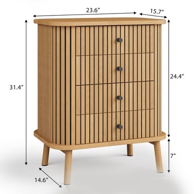 Product dimensions diagram of the wooden dresser with measurements
