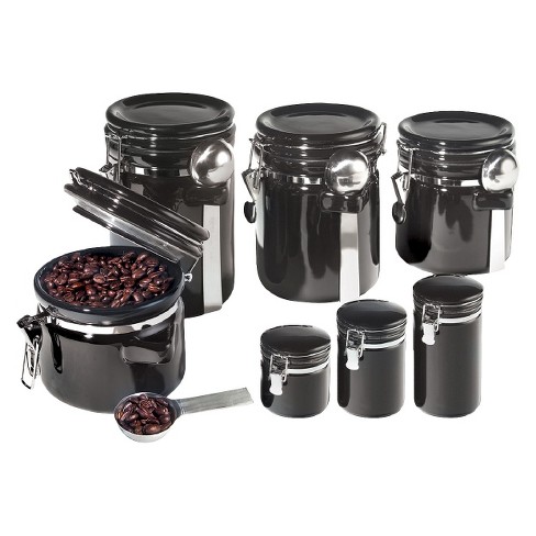 Oggi 7 Piece Round Ceramic Canister Set With Spoons Black Target