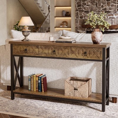 Tribesigns Farmhouse Console Table with 3 Drawers, 55" Entryway Table with 2-Tier Storage Shelf for Living Room, Entrance, Hallway, Foyer