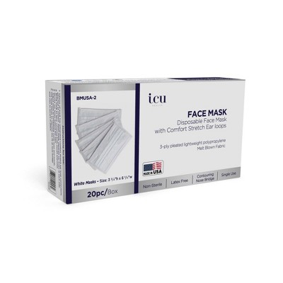 ICU Health Non-Medical Disposable Face Mask with Comfort Stretch Ear Loops – White - 20ct