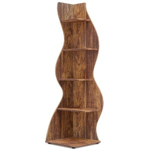 Resenkos Bookshelf, Bookcase Standing Shelf Unts,5-Tier Corner Shelf, Modern Wall Corner Bookshelf Bookcase,Rustic Brown - 1 of 3
