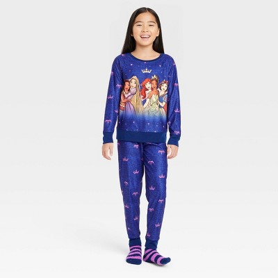 Girls' Disney Princess Pajama Set with Cozy Socks - Blue