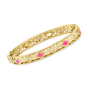 Ross-Simons 18kt Gold Over Sterling Filigree Bangle Bracelet With Pink Enamel Size 8 - 1 of 2