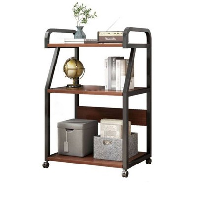 Garvee 3 Tier Printer Stands, 2 Movable + 2 Lockable, Rolling Printer Stand, with Backstop, Rolling Printer Cart for Home Office, Walnut