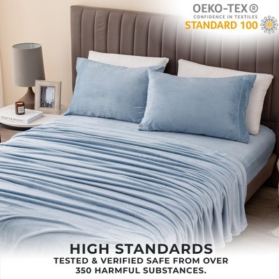Pearl Blue Queen Velvet Plush Microfiber Sheet Set