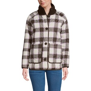 Lands' End Women's High Pile Fleece Reversible Mixed Media Long Jacket - 1 of 4