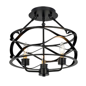 Warehouse Of Tiffany 16"x16"x16" 3-Light Marklin Chandelier Black : Industrial Style, ETL Listed, Metal Body - 1 of 2