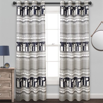 52"x84" Set of 2 Llama Striped Room Darkening Curtain Panels Navy - Lush Décor