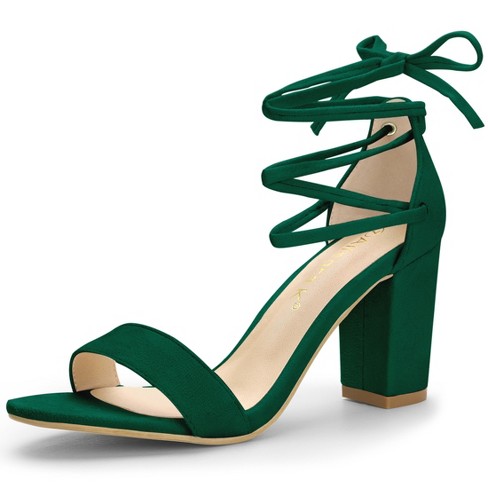 Allegra K Women s Tie up Strappy Chunky High Heels Sandal Green 9 Target