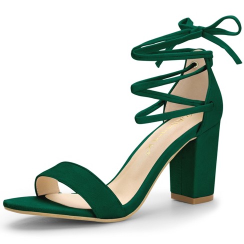 Allegra K Women's Tie Up Strappy Chunky High Heels Sandal Green 5.5 ...