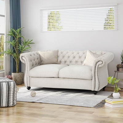 NicBex 61.8 Inch Loveseat,Modern Chesterfield Fabric Loveseat Sofa with Nailhead Accents,Upholstered 2-Seater Couch for Living Room