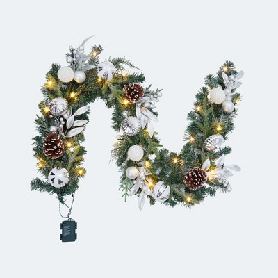 CuisinSmart Christmas Garland, 6 Ft Pre-Lit Christmas Garland Decorations with Ribbon Bows, Ball Ornaments