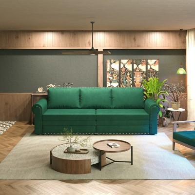 93" King Size Sofa Bed Couch Pull Out Couch 3 In 1 Convertible Sleeper Sofa Bed Velvet Chesterfield Sofa With Nailhead Trim & Rolled Arm-Cuddlewood