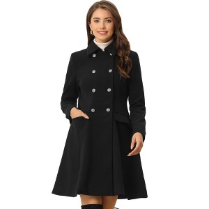Allegra K Women's Winter Double Breasted Vintage Velvet Contrast Collar Overcoat - 1 of 4