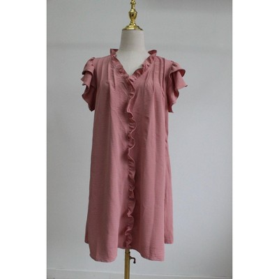 Women's Ruffled V - Neck Flutter Sleeve Mini Dress