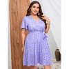 Plus Size Women's V Neck Short Sleeve Dress with Belt Flowy Casual Summer Day Dress - 2 of 4