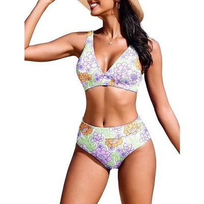 AI'MAGE Bikini Set for Women Two Piece High Waisted Swimsuits 2025 V Neck Bathing Suit Back Self Tie Straps Swimmear S-XXL