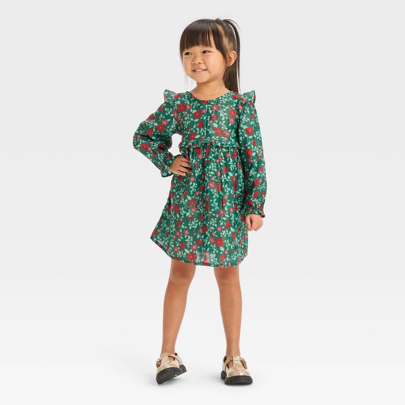 Toddler Girls' Floral Long Sleeve Dress - Cat & Jack™ Green, 1 of 7