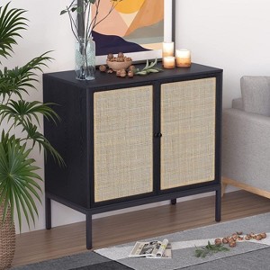 Brafab Buffet Sideboard Cabinets, 2-Door Rattan Storage Cabinet Accent Entryway Chest Console Table Liquor Wood Cupboard - 1 of 4
