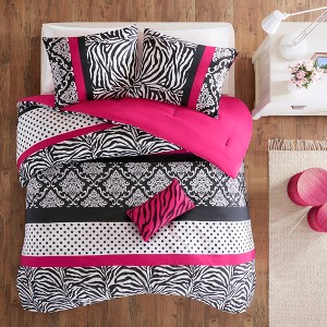 Leona 4 Piece Comforter Set - Pink (Full/Queen)