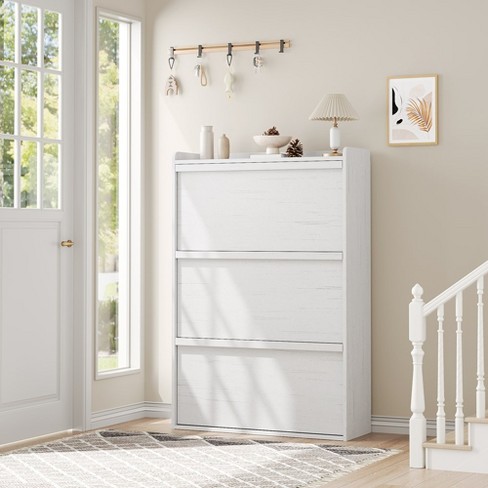 Shoe Cabinet With 3 Flip Drawers, PU Padded Shoe Storage