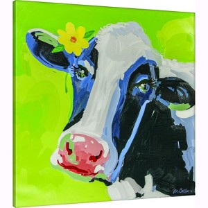 Manual Woodworkers and Weavers Bossy the Cow Canvas Art, 32"x32" Inches, Farmhouse Wall Decor in Rustic Country Animal Style - 1 of 3