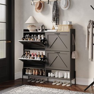 Shoe Cabinet with 4 Flip Drawers - Freestanding Shoe Storage Cabinet Organizer for Entryway, Dry and Wet Separation Shoe Organizer with Metal Legs - 1 of 4