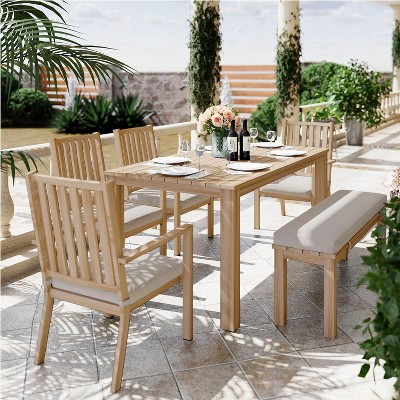Heynemo 6 Pieces Patio Dining Sets, Aluminum Outdoor Dining Table with 4 Chairs and Bench, Patio Dining Furniture Set with Removable Cushion